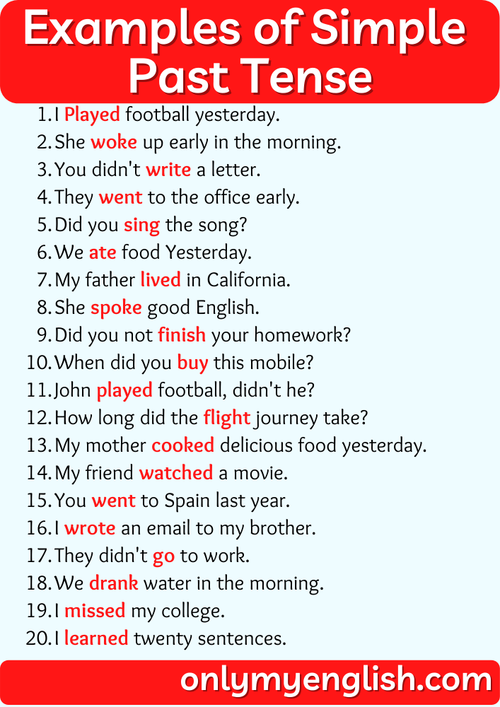 20 Examples Of Simple Past Tense Sentences Onlymyenglish