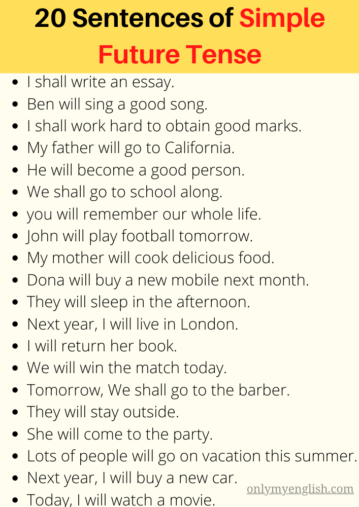 examples of simple future tense, sentences of simple future tense