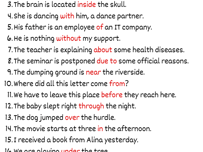 Preposition Examples
