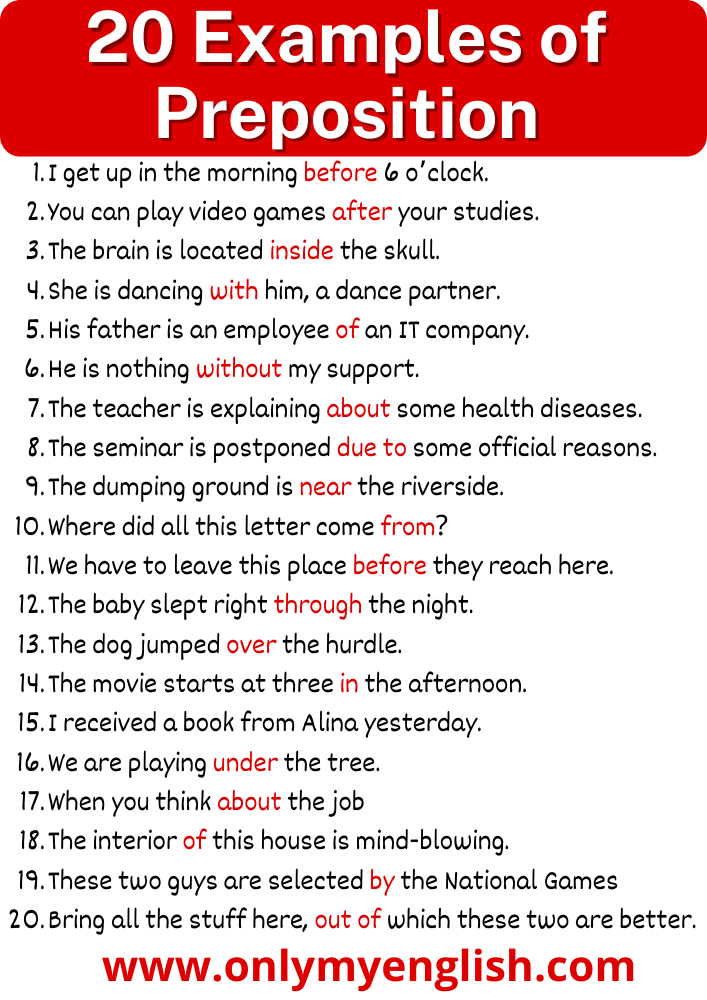 20 Prepositional Phrases