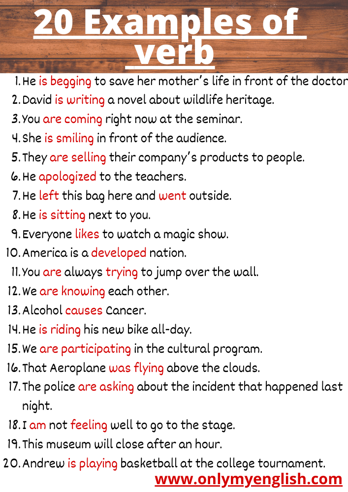 20 Examples Of Verb In Sentences Onlymyenglish