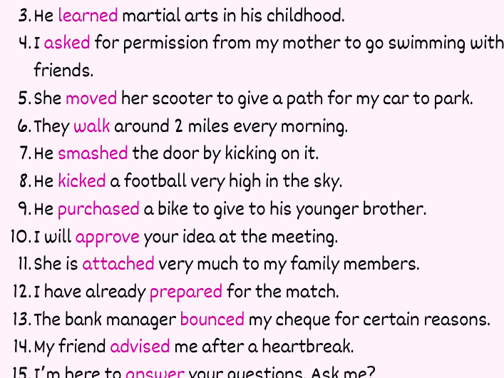 20 Examples Of Regular verbs in English