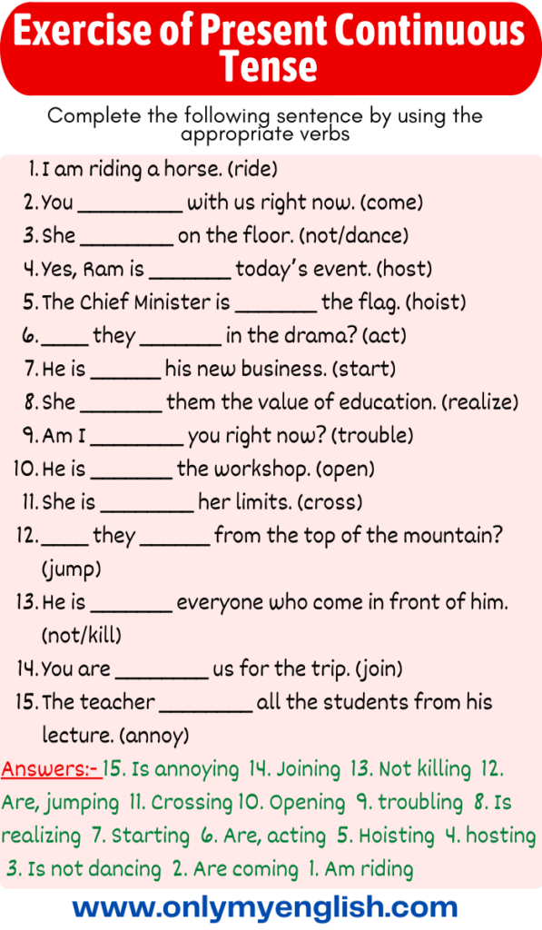 exercise of present continuous tense