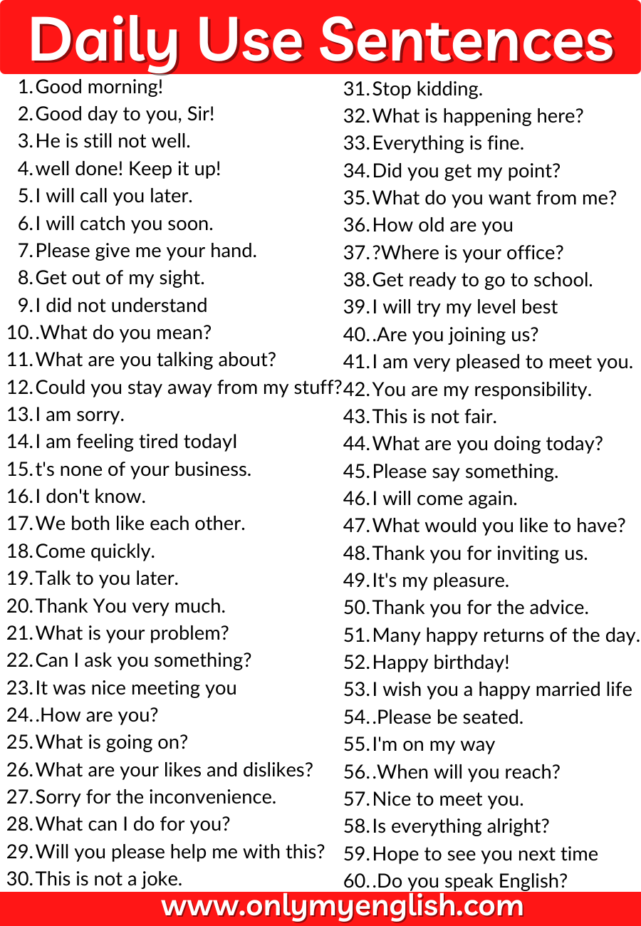 daily use english sentences