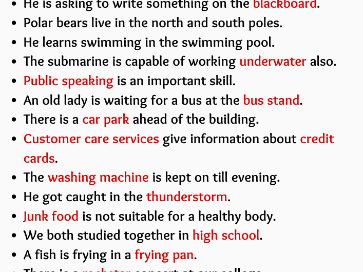 Examples of Compound Noun are in Sentences