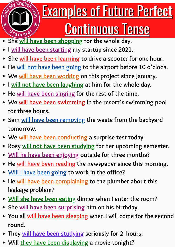 future perfect continuous tense examples
