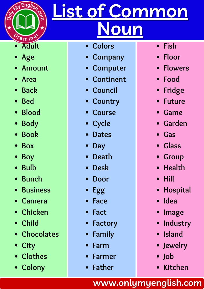 100+ Common Noun List Of Words In English » Onlymyenglish.com