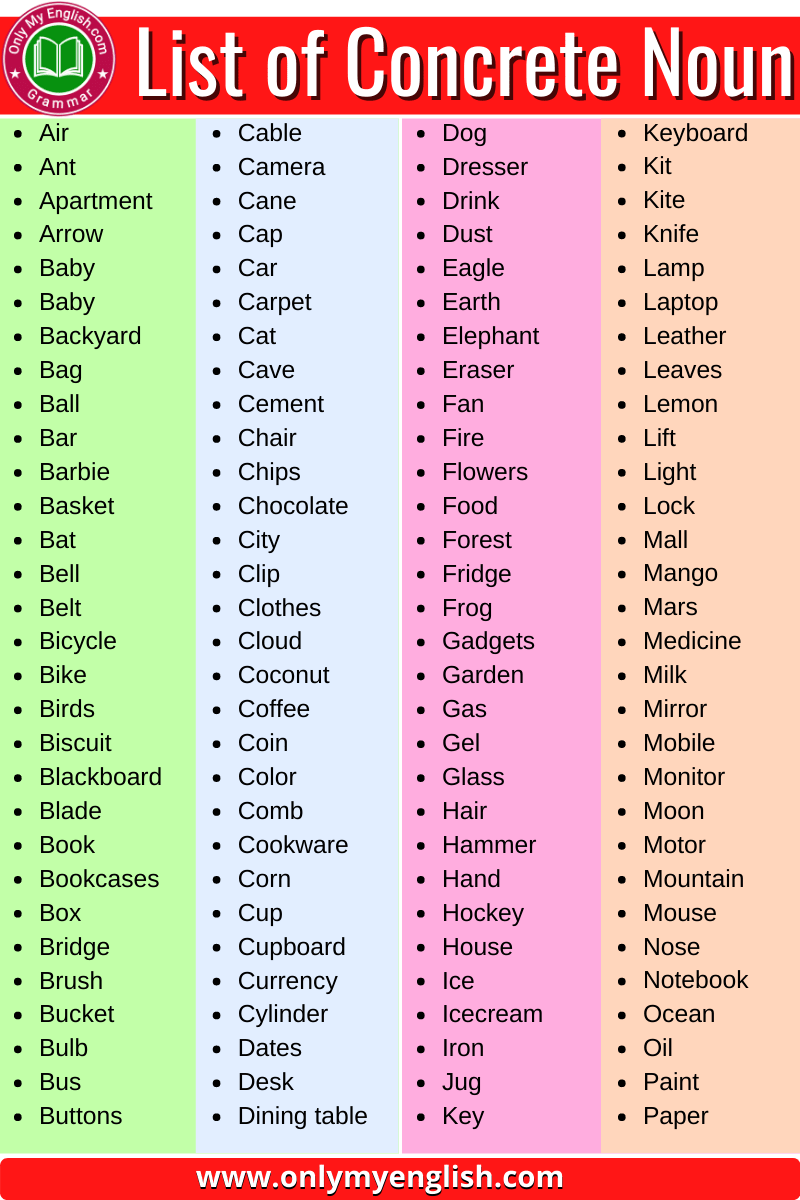 concrete nouns list