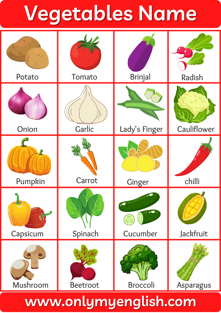 List of All Vegetables Name in English with Pictures