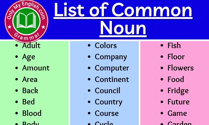 100+ Common Noun List of words in English » OnlyMyEnglish