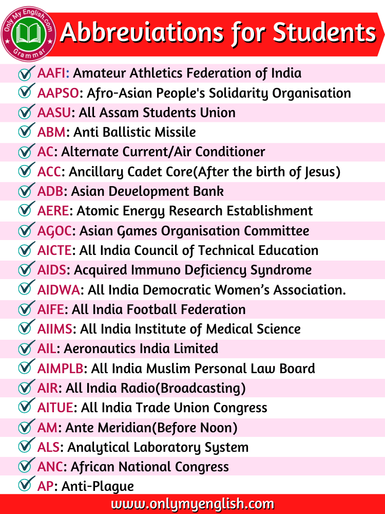 abbreviations for students