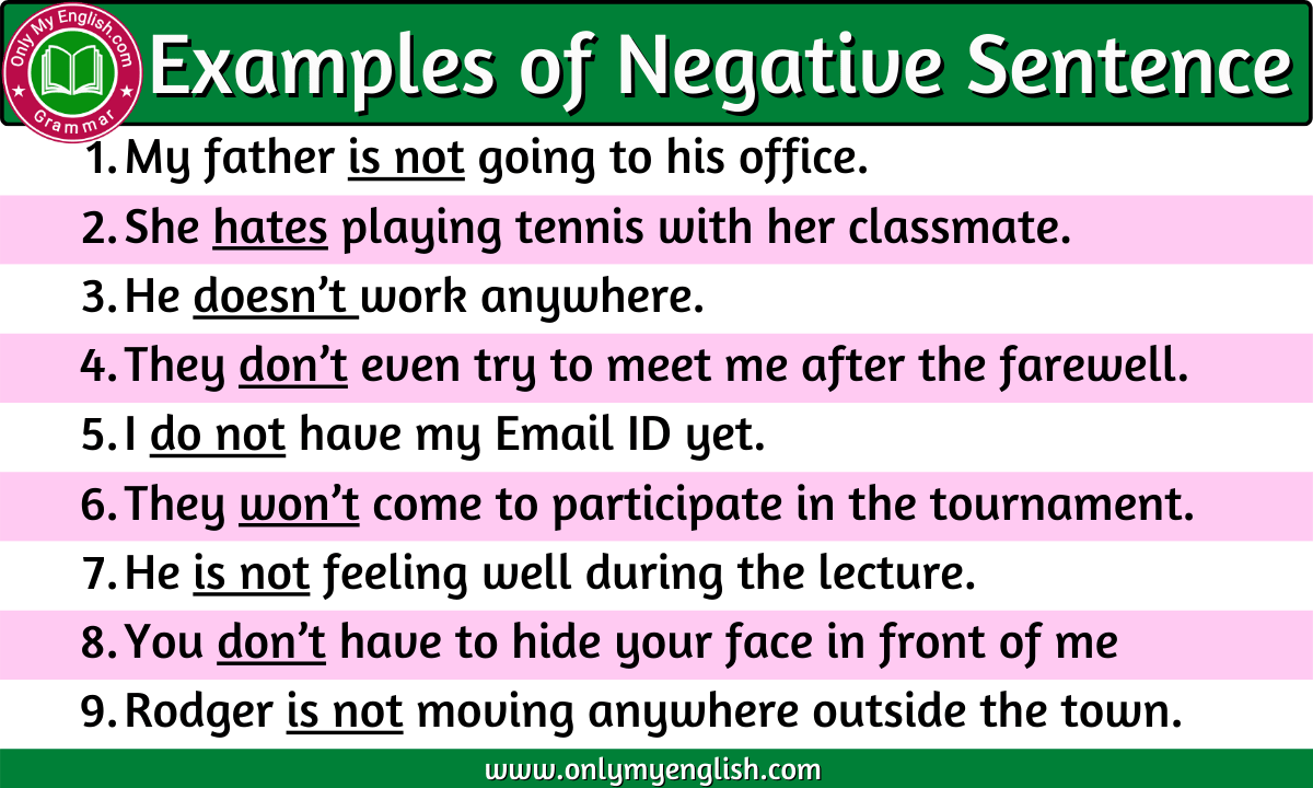 25 Negative Sentences Examples In English Onlymyenglish