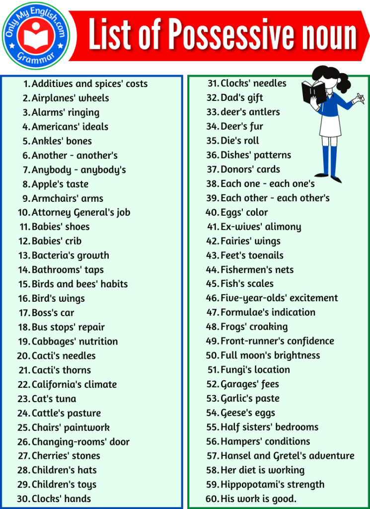 possessive noun list