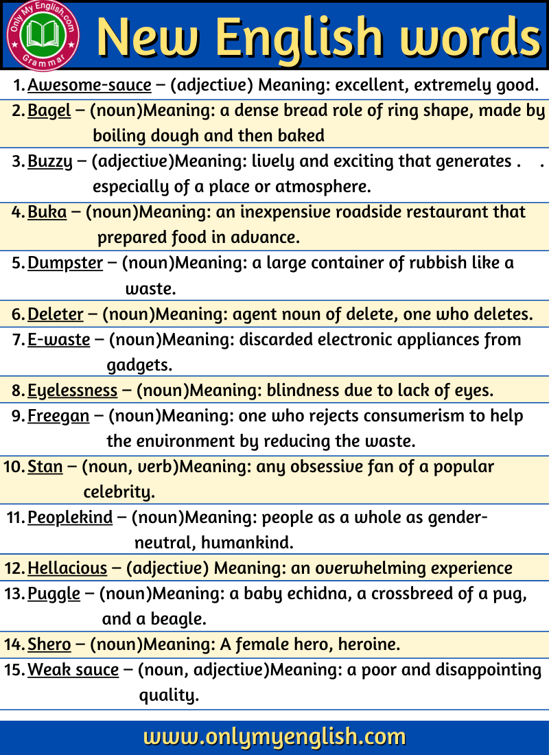 new words with meaning and sentence
