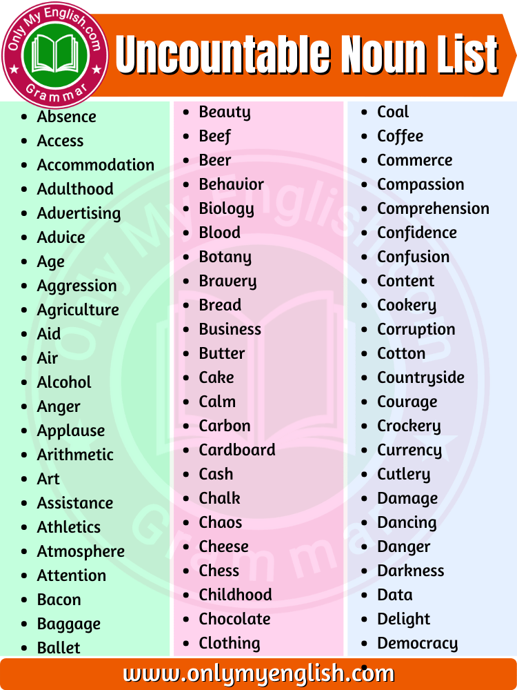 uncountable noun list