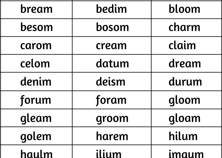 5 Letter Words Ending in M