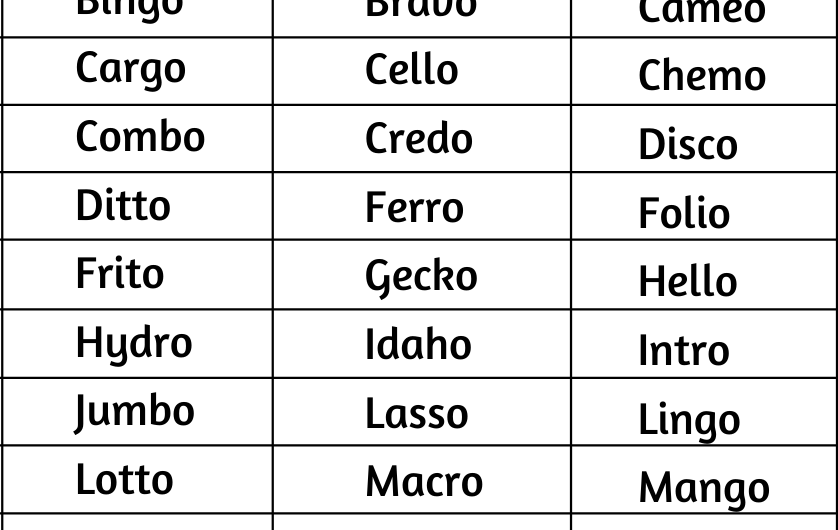 5 Letter Words Ending in O