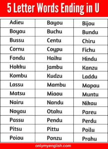 5 Letter Words Ending in U » Onlymyenglish.com