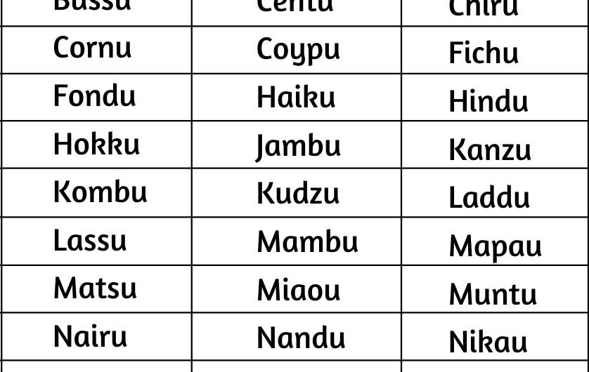 5 Letter Words Ending in U