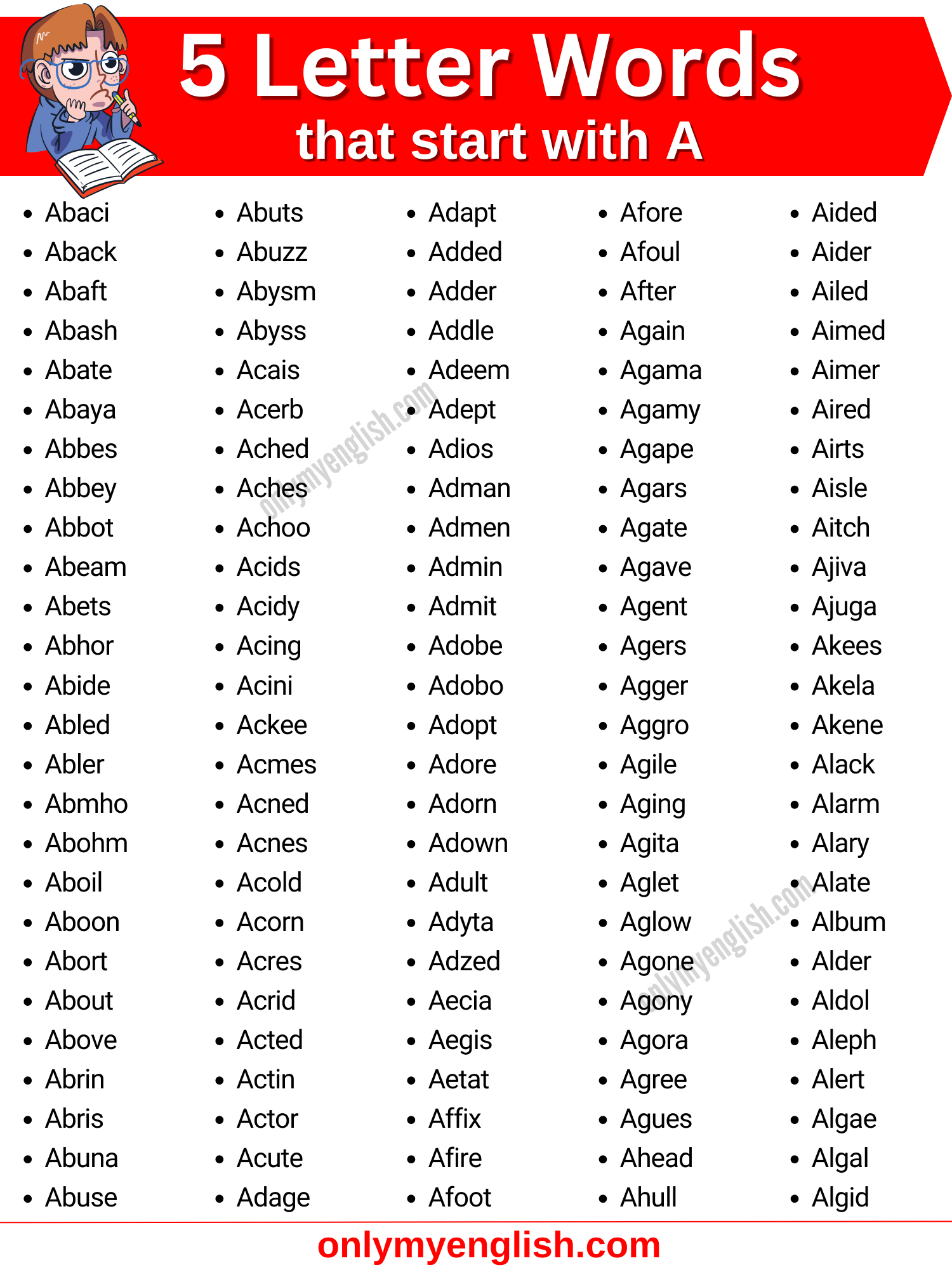 5 letter words that start with a