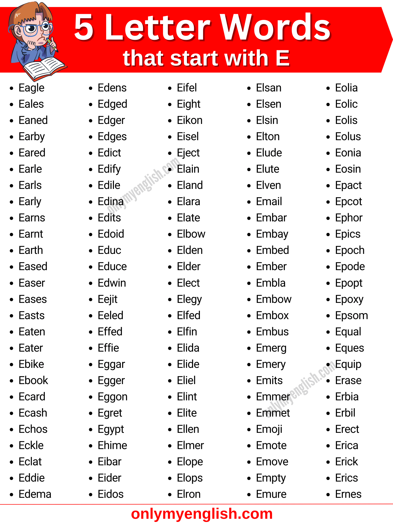 5 letter words that start with e