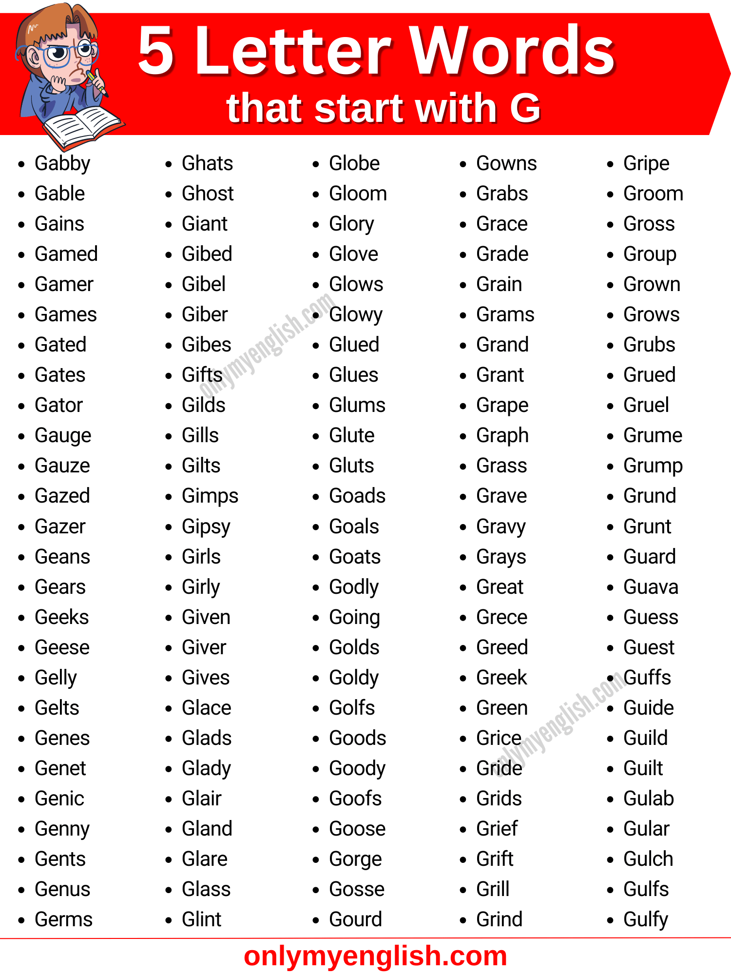 5 letter words that start with g