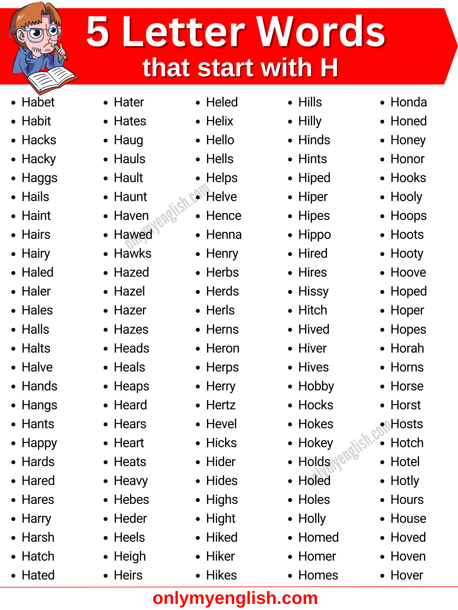 5 letter words that start with h