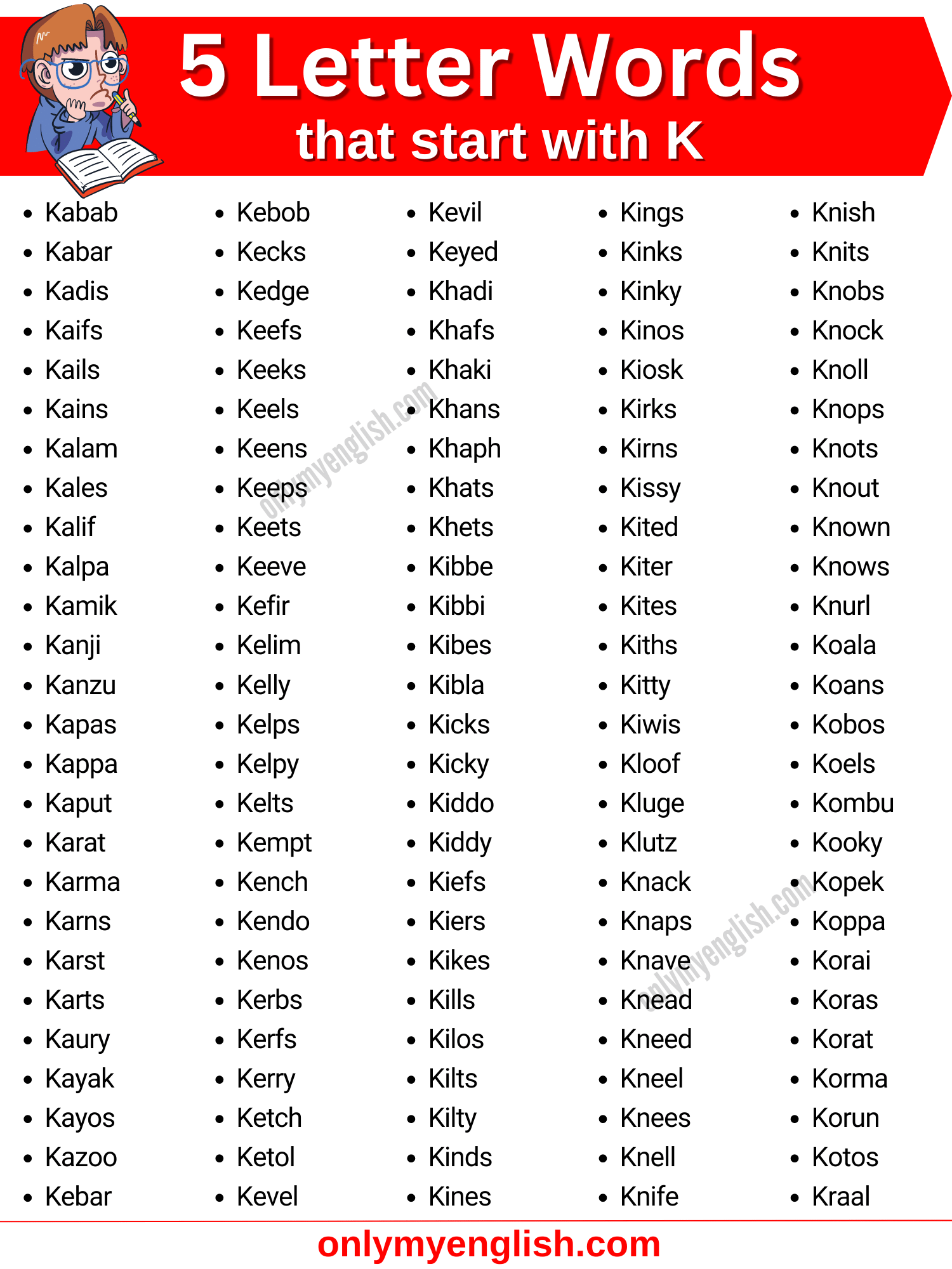 5 letter words that start with k