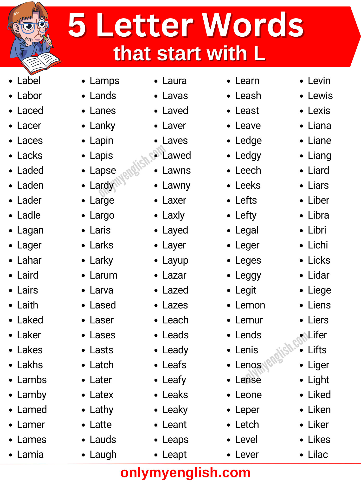 5 letter words that start with l