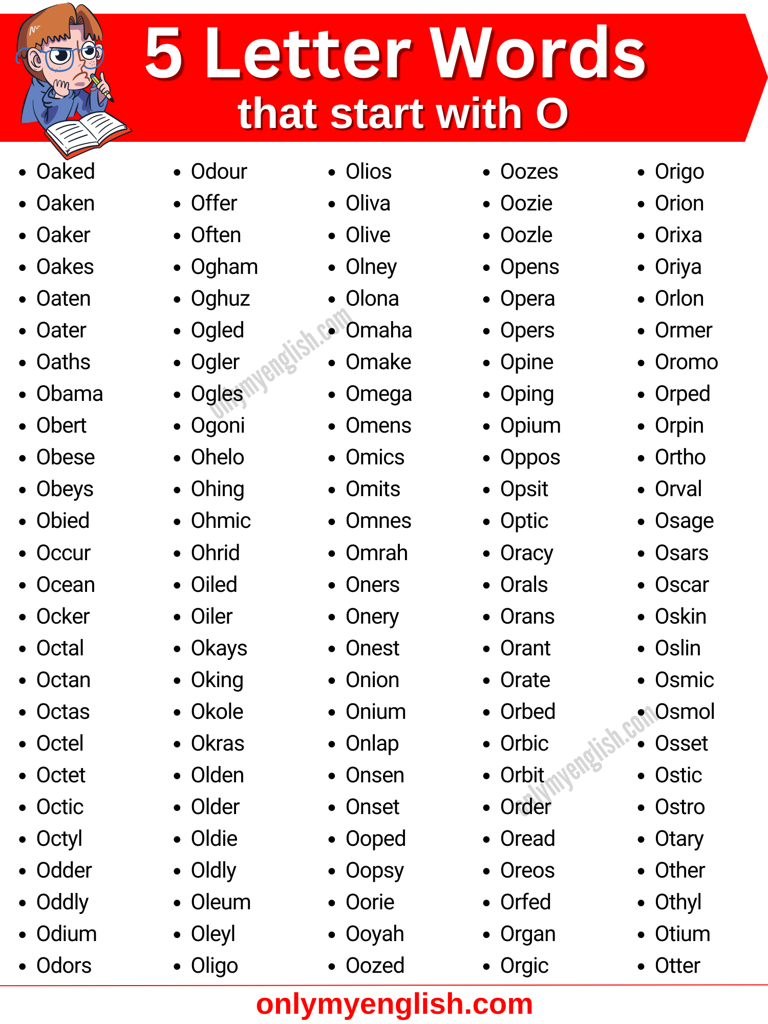 5 letter words that start with o