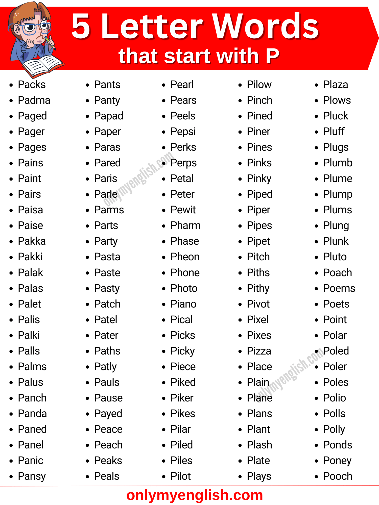5 letter words that start with p