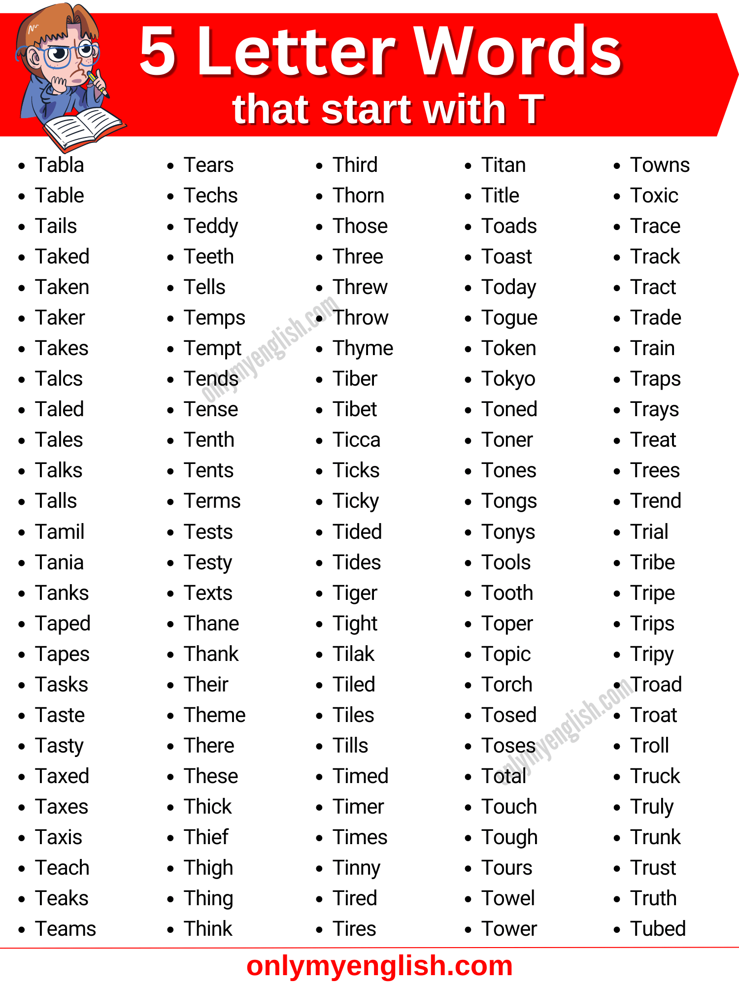 5 letter words that start with t