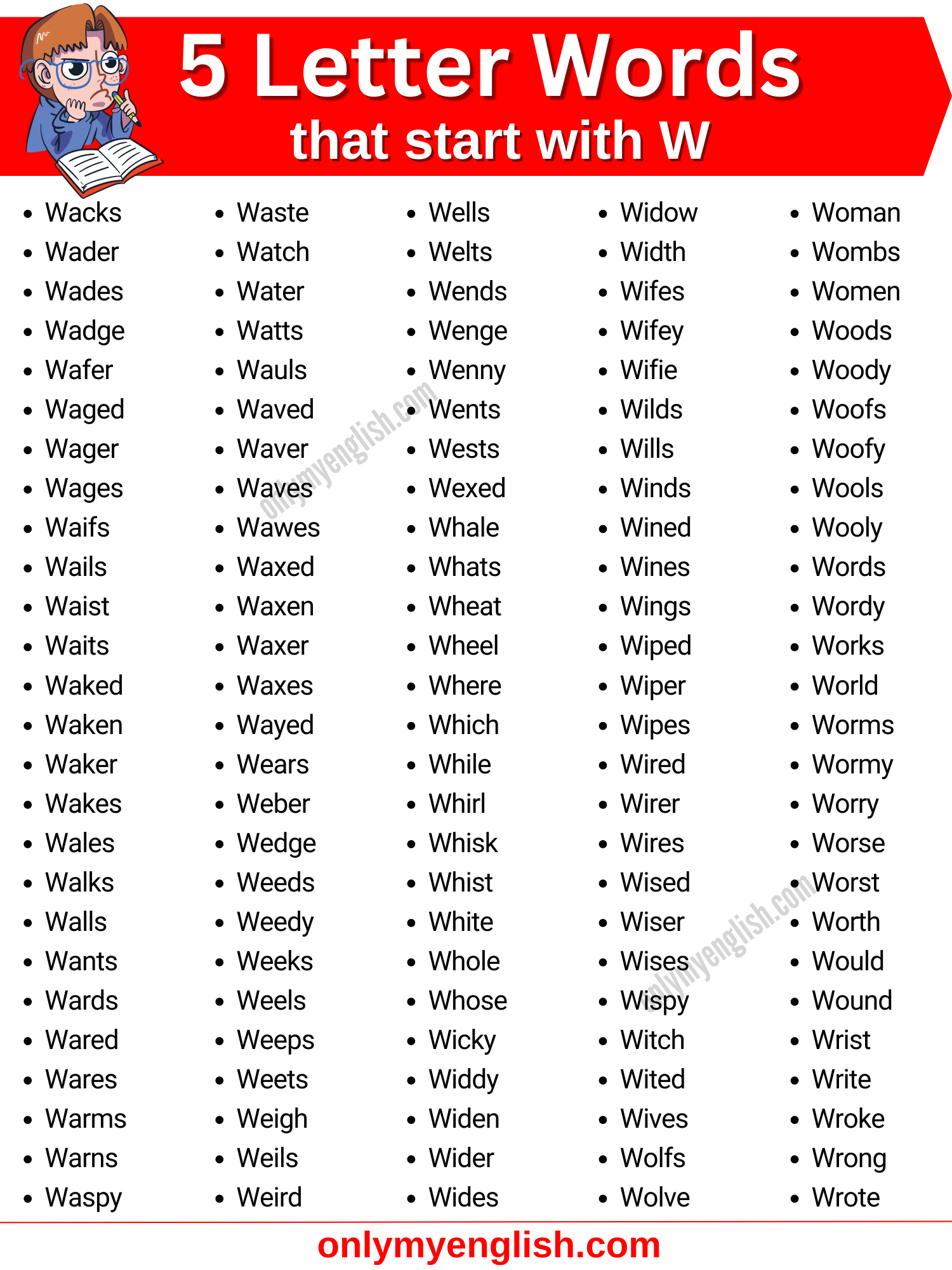 5 letter words that start with w