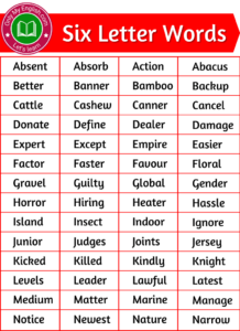 100+ List of Six Letter Words in English » Onlymyenglish.com