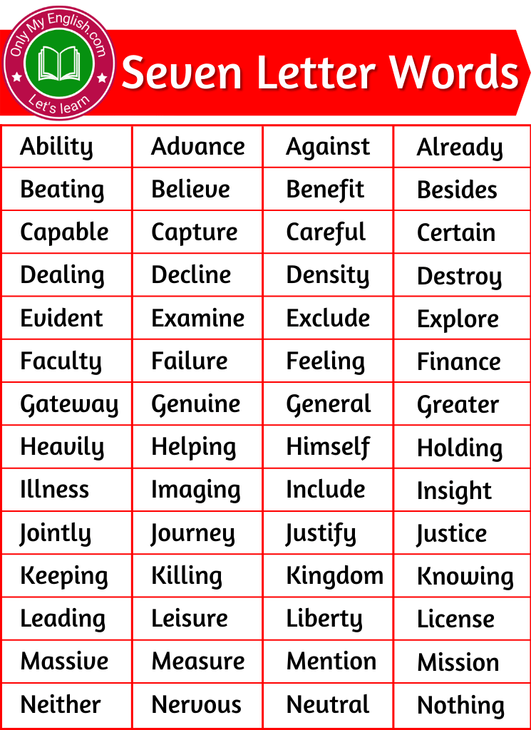 100+ List Of Seven Letter Words In English » Onlymyenglish.com