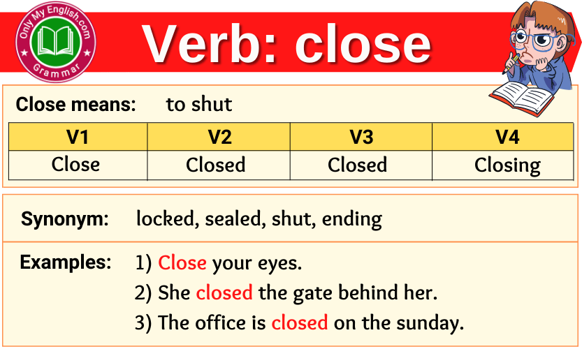 Close Verb Forms Past Tense Past Participle V1V2V3