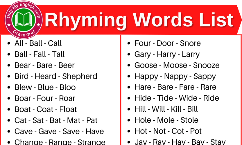 Rhyming Words A Huge List Of Rhyming Words In English