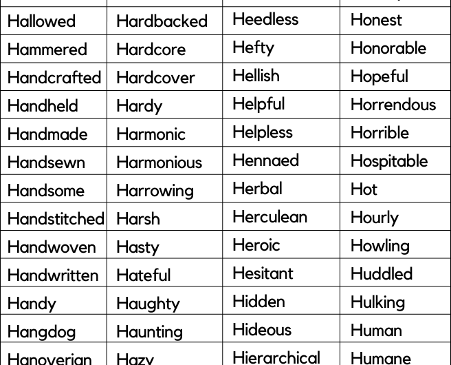 Adjectives That Start With H | Adjectives that begin with H