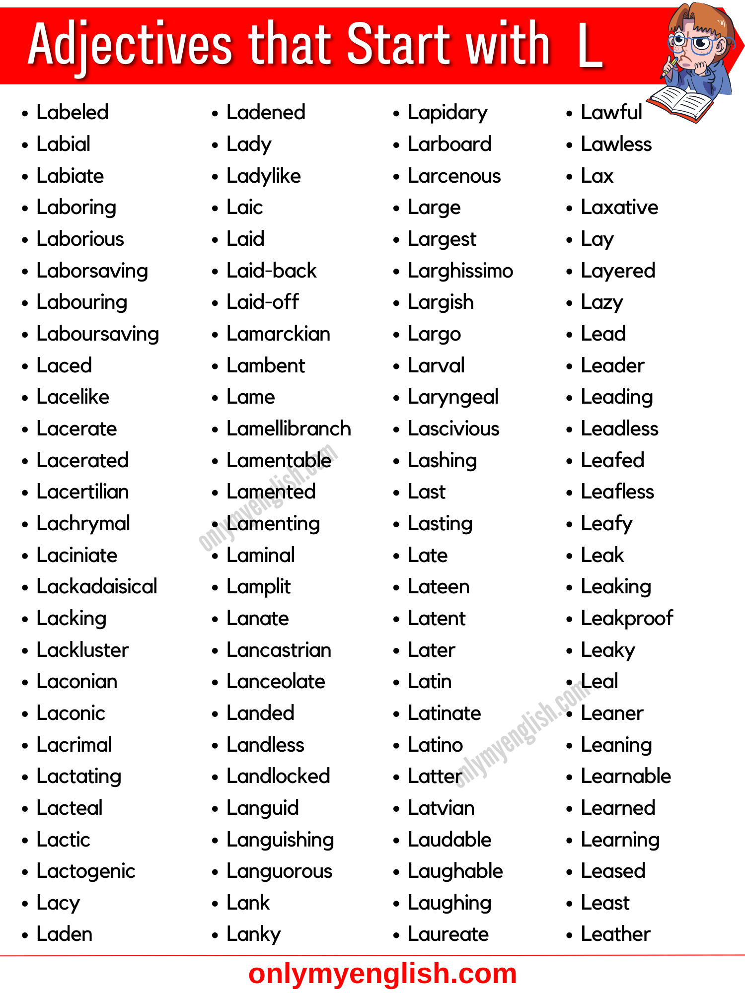 Adjectives that Start with L | Adjectives Beginning with L