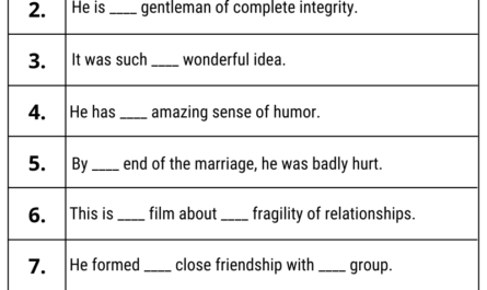 articles worksheet