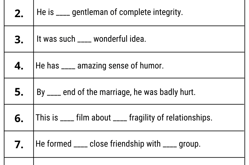 Articles Exercise with Answers