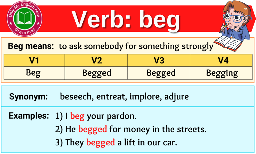 Beg Verb Forms Past Tense Past Participle V1V2V3 Onlymyenglish