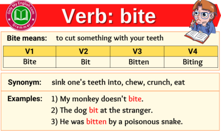 bite verb forms v1 v2 v3 past tense and past participle