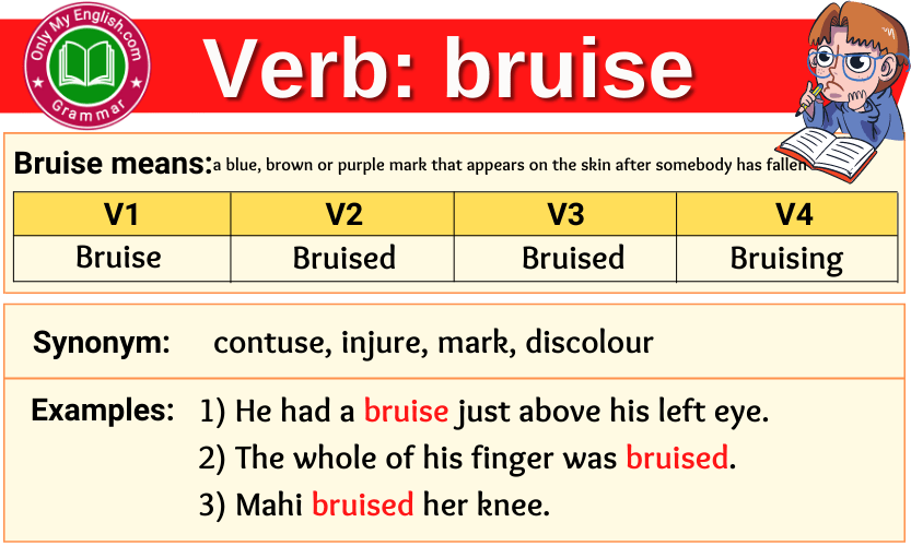 bruise verb forms v1 v2 v3 past tense and past participle-min