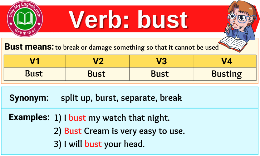 Bust V1 V2 V3, Bust Past and Past Participle Form Tense Verb 1 2 3 -  English Learn Site