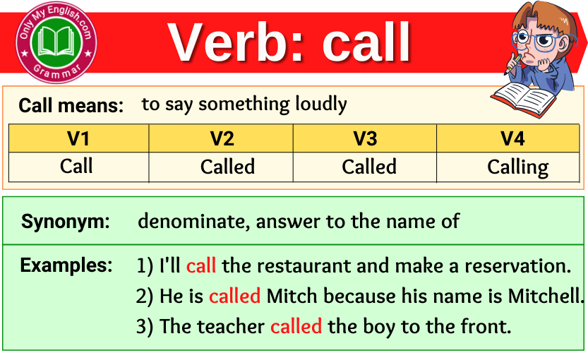 Call Verb Forms Past Tense Past Participle V1V2V3 Onlymyenglish