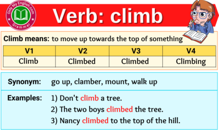 climb verb forms v1 v2 v3 past tense and past participle