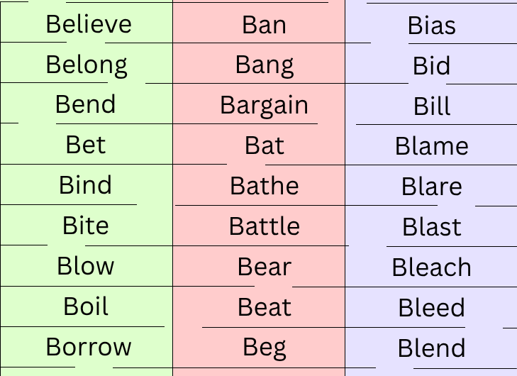Verbs that Start with B