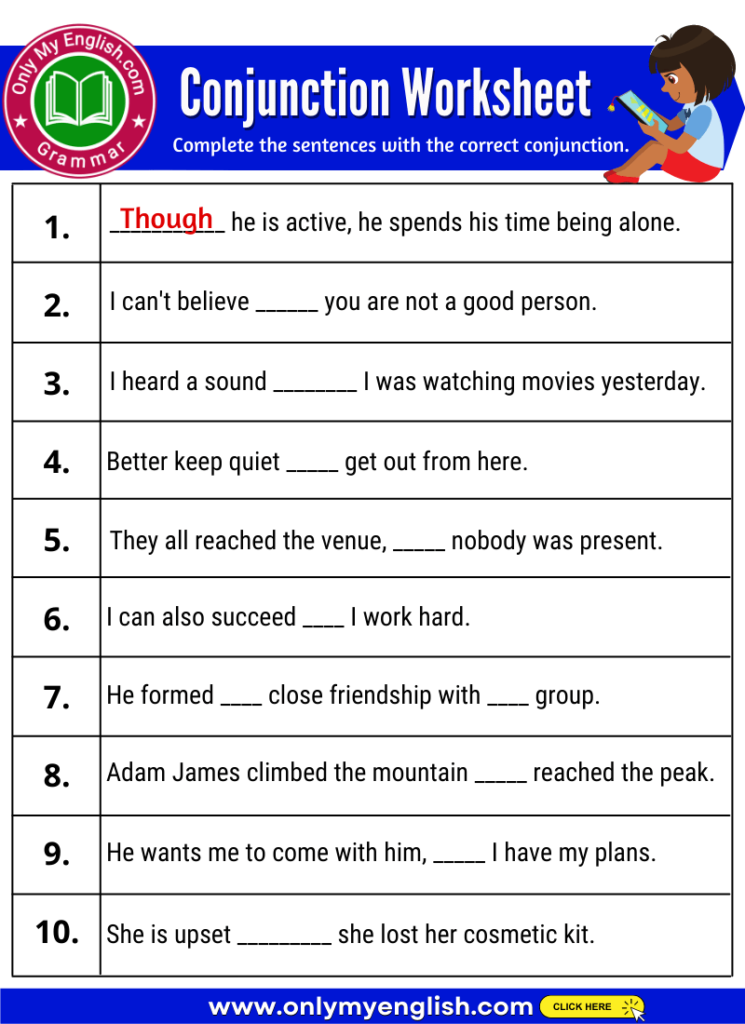 conjunction whorksheet