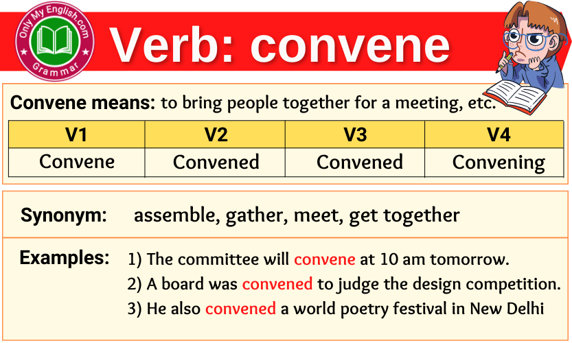 convene verb forms v1 v2 v3 past tense and past participle-min